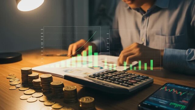 Analyzing Investment Growth: Examining Financial Charts, Coin Stacks, and Stock Market Data for Profitable Investments and Wealth Building Strategies
