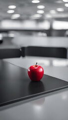 Red Apple on Table in Modern Grey Interior