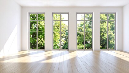 Fototapeta premium Bright, spacious room with large windows