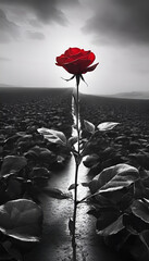 Red Rose in Black and White Field &ndash; Symbolic Floral Concept