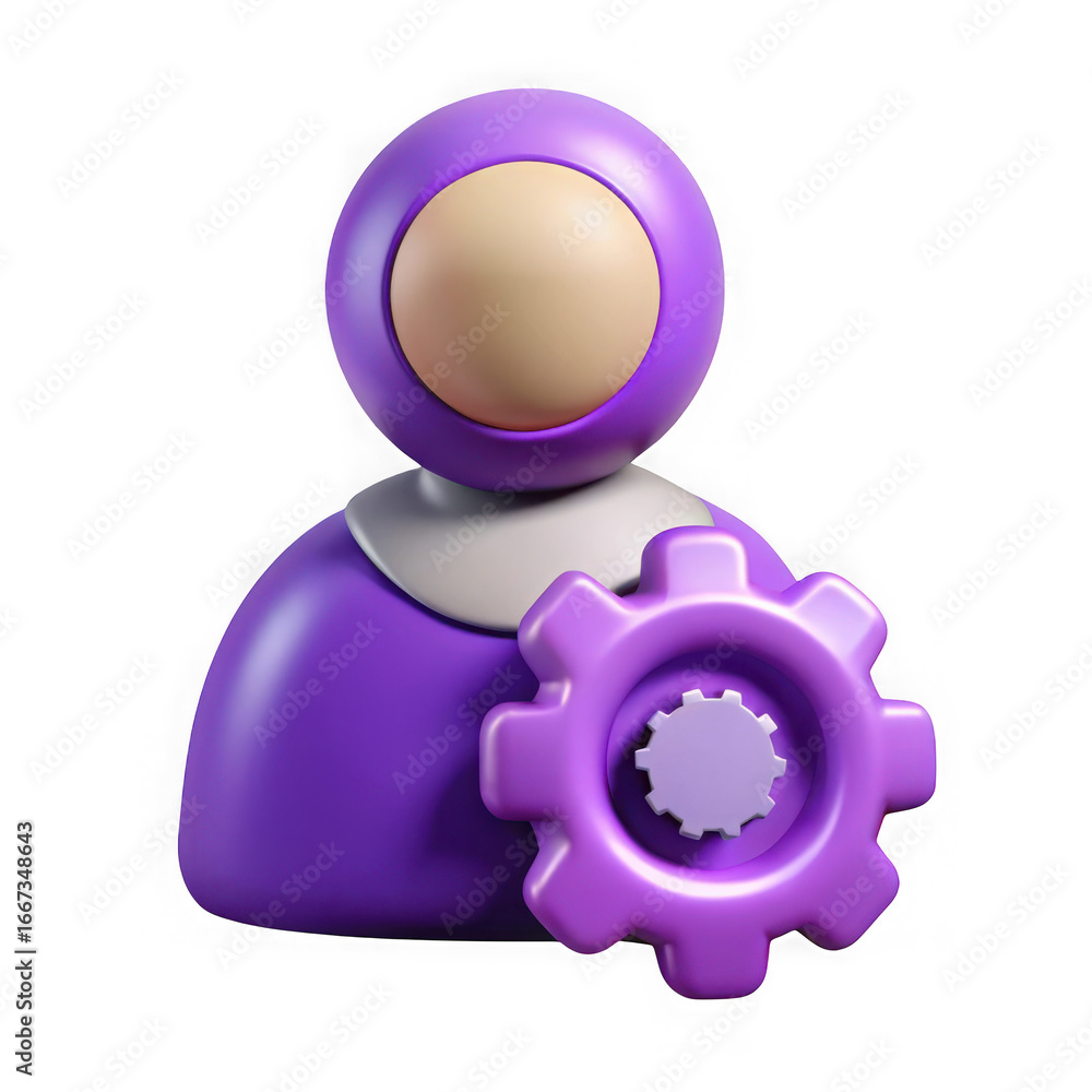 Poster 3d user icon with gear symbol isolated on transparent background isolated on white background