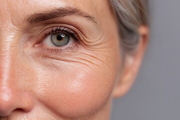 Mature woman's eye, skin texture close-up, beauty concept