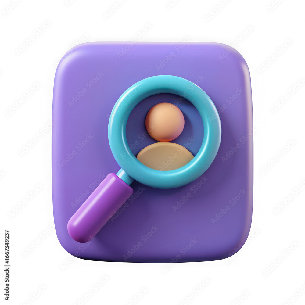 Poster 3d search icon with user silhouette isolated on transparent background