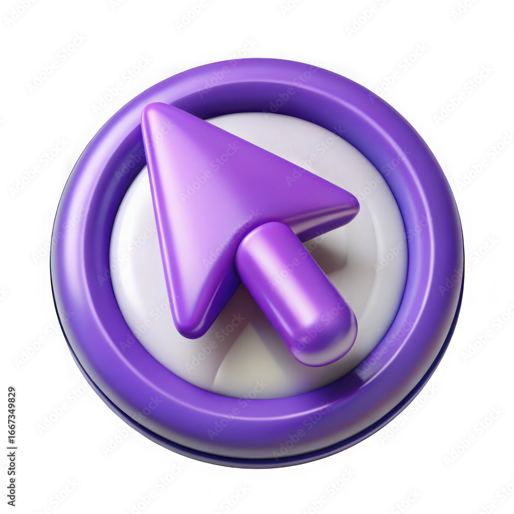 Poster 3d purple cursor icon on white background isolated on white background isolated on transparent backg