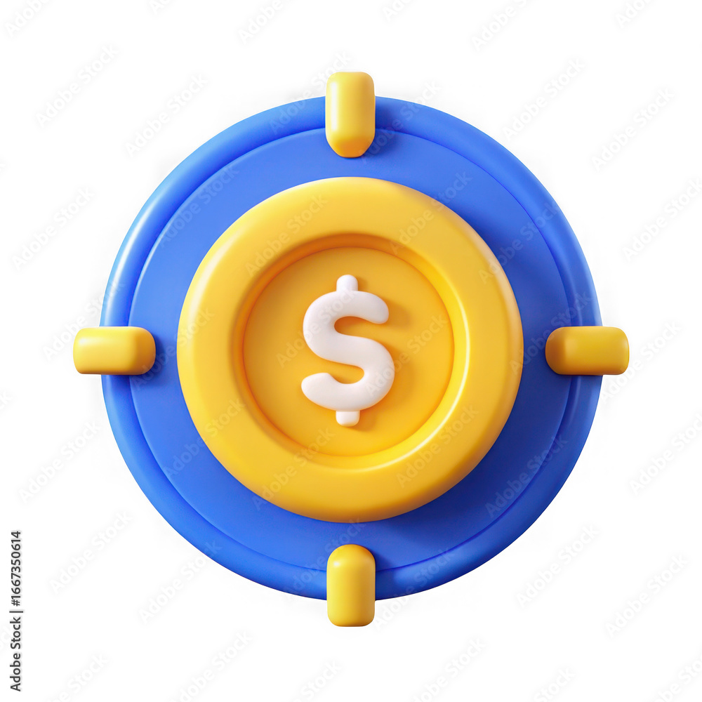Poster 3d target with dollar sign isolated on transparent background