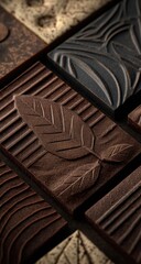 Artisan Chocolate Bars, Leaf Design, Close-Up, Studio Shot, Food Photography