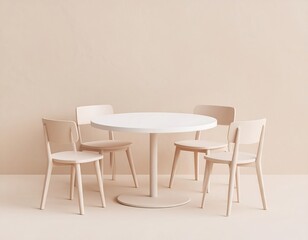 Minimalist dining scene in a soft beige room