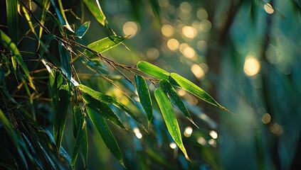 Sunlit Bamboo Leaves, Forest, Nature, Background, Serenity