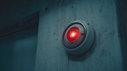 Red Alarm Light on Wall with Moody Lighting in Industrial Setting for Security and Safety Concepts