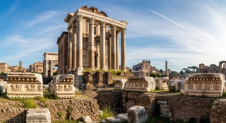 Ancient roman temple ruins in sunlight