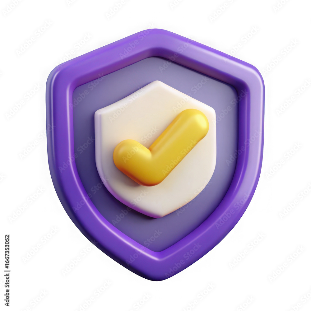 Poster 3d shield with checkmark icon isolated on transparent background isolated on white background