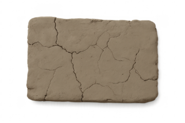 Cracked clay tablet isolated on transparent background representing ancient history