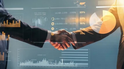 Deal. business man shaking hands with effect global network link connection and graph chart of stock market graphic diagram, digital technology, internet communication, teamwork, partnership concept - Powered by Adobe