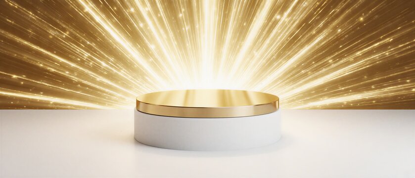 golden podium for product display with sparkling lights and shiny effects | product display, marketing materials, promotion, advertising, sales theme