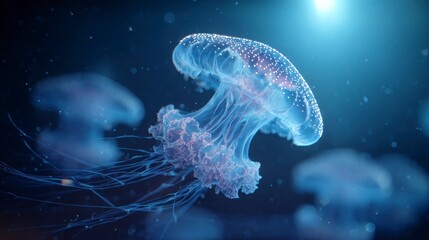 Naklejka premium Glowing jellyfish underwater