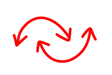 Red two directional arrow sign. Hand drawn arrow doodle style refresh, recylce arrow icon illustration for highlight and emphasize isolated on transparent png