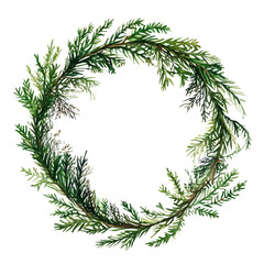 Evergreen Wreath Decoration, watercolor vector, isolated on a white background.