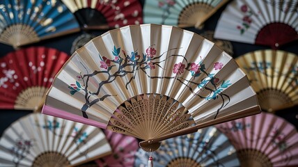 Japanese folding fan, AI-generated, background.