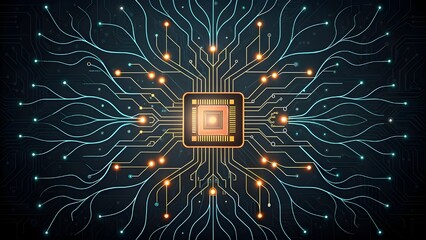 Dynamic circuit board connections pulsate with energy, symbolizing future technology and data flow