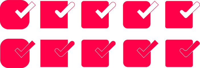 Red Checkmark Icons Set for Approval and Confirmation