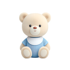 Obraz premium A cute teddy bear wearing a blue outfit, perfect for children's toys and decorations.