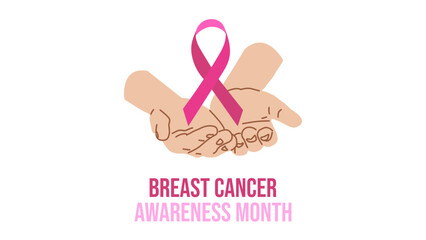 Breast Cancer Awareness Month. Pink ribbon symbol. Design postcard, banner, poster, and social media post. Vector illustration.