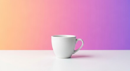 Fototapeta premium Minimalist White Coffee Cup on Gradient Background, Clean Aesthetic, Studio Shot.