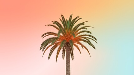 Obraz premium Single Palm Tree Against Pastel Pink and Green Gradient Background