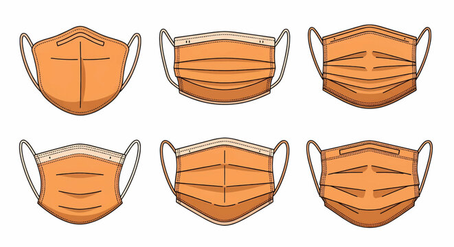 Set of orange medical face masks vector illustration icons - Powered by Adobe