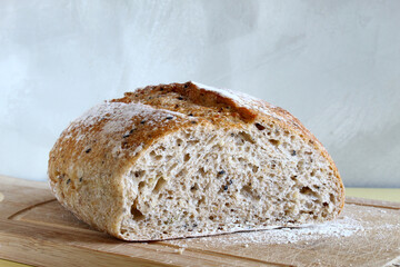 Whole wheat bread on the cutting board.