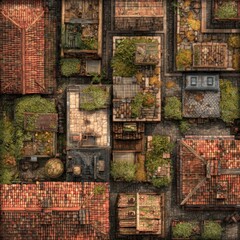 Fototapeta premium Aerial view showcasing a variety of terracotta rooftops in vibrant colors.