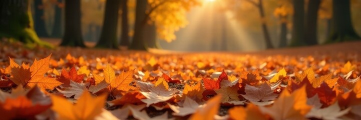 Crisp brown & orange maple leaves carpet ground Autumnal scene , brown, maple, park
