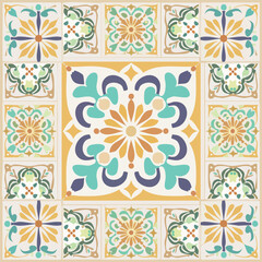 Seamless porcelain tile with indigo, brown, and blue simple floral art decor for floor and wall