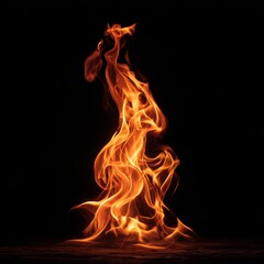Vertical Flame Isolated on Black Background – Realistic Fire Element