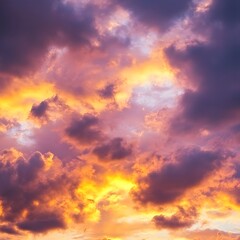 Fototapeta premium Fiery Sunset Cloudscape, Dramatic Orange and Purple Sky