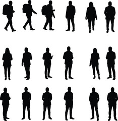 silhouette people walking, business man vector, woman standing pose, human figure illustration, casual pose design, urban lifestyle art, vector person outline, black shape
