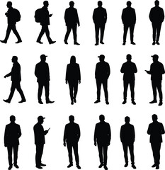 walking silhouette, standing person vector, man and woman figure, business casual pose, urban lifestyle illustration, people outline design, vector human shape, black figure art