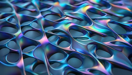 Iridescent abstract organic structure with flowing lines and holes