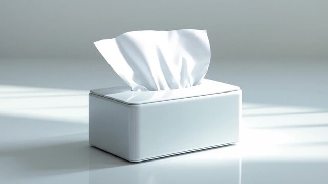Minimalist White Tissue Box with Emerging Tissues on a Glossy Surface