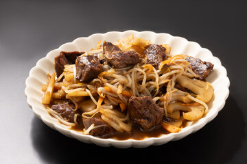 牛肉はらみ　蓮根　もやし炒め