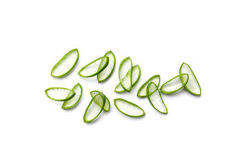 Sliced aloe vera pieces with translucent gel