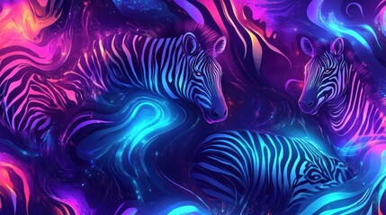 Abstract zebra design with vibrant neon colors and flowing patterns