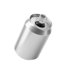Opened aluminum beverage can isolated on transparent background