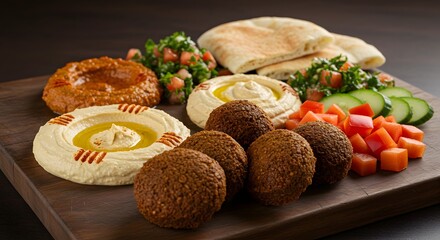 "Piatto di mezze con hummus, pane pita, olive, cetriolo e pomodoro fresco"