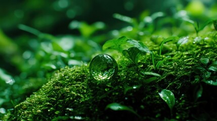 Crystal orb rests on mossy forest floor