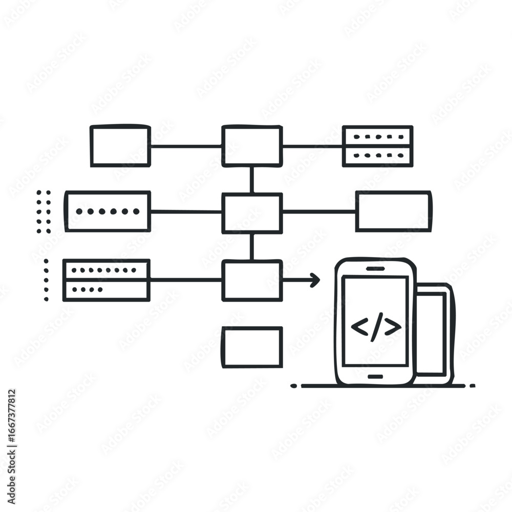 Poster creating mobile applications tech industry infographic digital environment side view app development