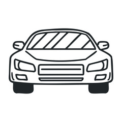 Car front view urban street illustration minimalist style close-up perspective automotive design concept. Vector outline illustration