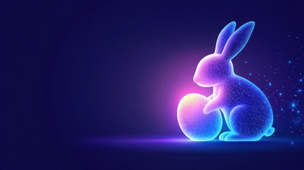 Abstract Easter bunny holding egg, vibrant glowing lines