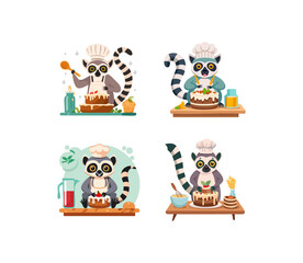Cute Lemur baking a cake