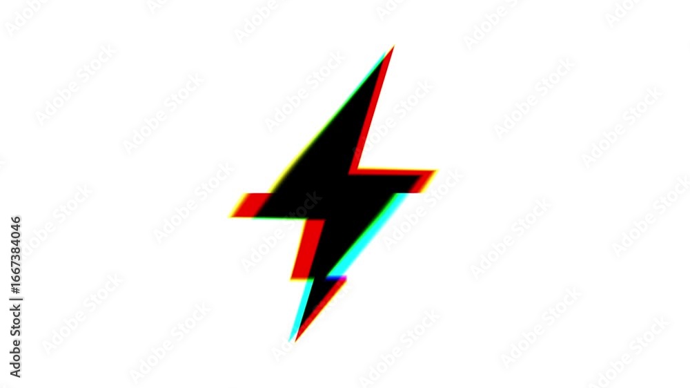 Poster lightning bolt thunder icon symbol design animation with distortions and glitch effects